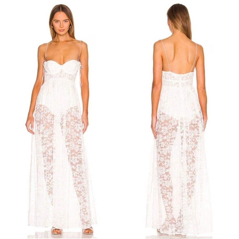 NWT For Love & Lemons Lorena Lace Sheer Maxi Dress